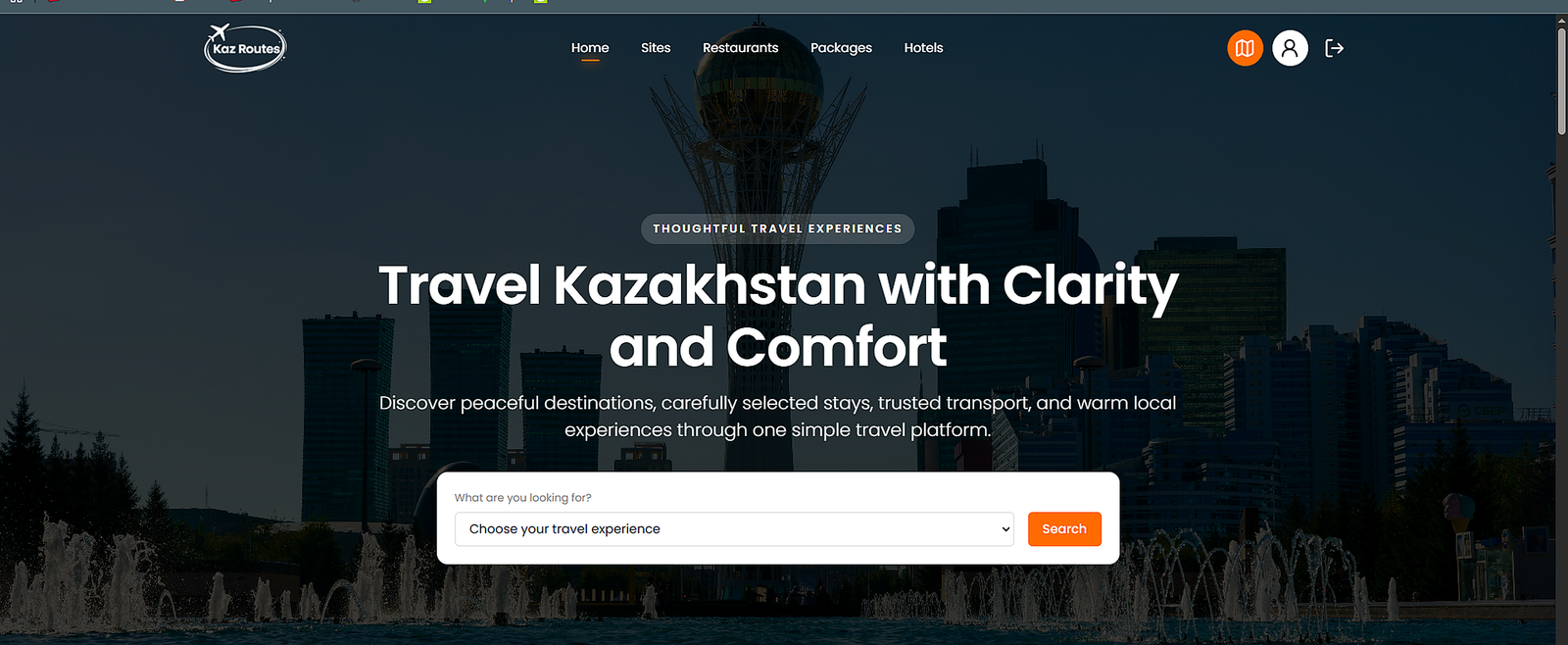 Kaz Routes digital travel planning and booking platform for tourism services in Kazakhstan.